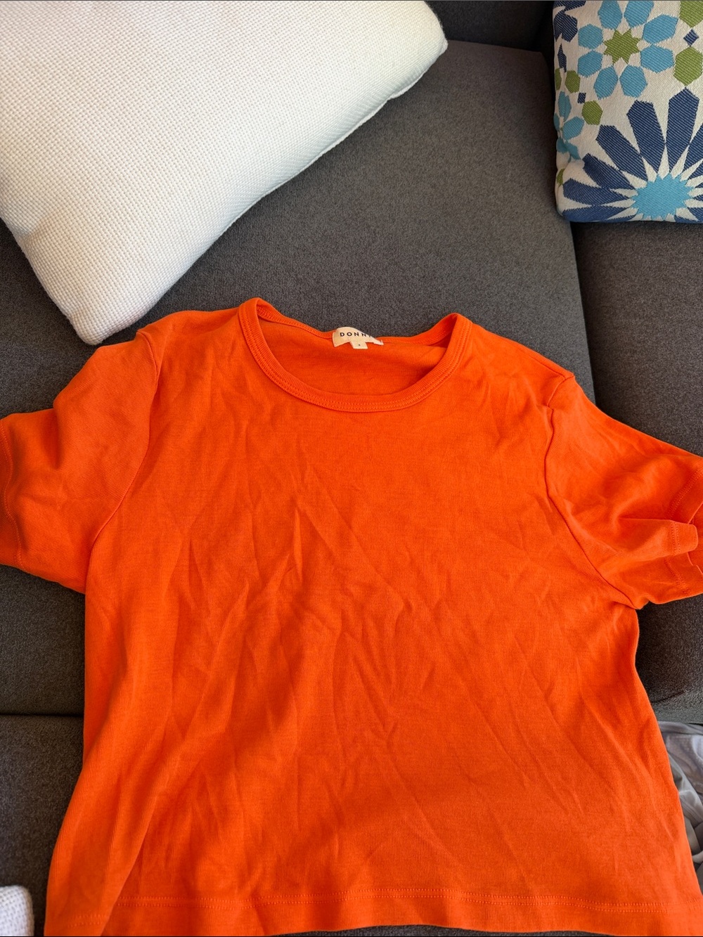 DONNI. Bright Orange Cropped Crewneck Tee